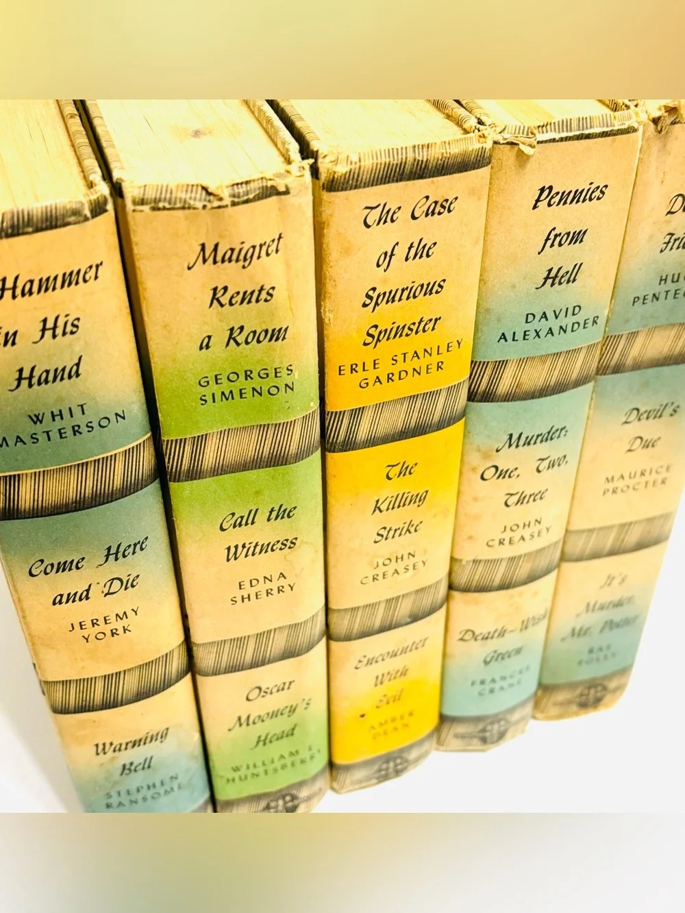 Lot 5 Vintage Yellow Green Decorative Book Stack Mid Century Shelf Decor